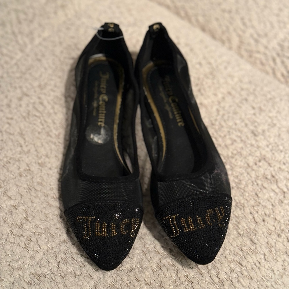Juicy Couture Black Mesh Embellished Flats size 5.5